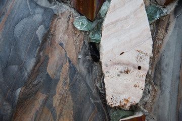 Recycled wall tiles stone, mosaic, broken glass, gravel, decorat