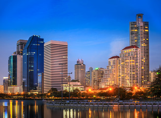 Fototapeta na wymiar Modern Office Buildings in Bangkok, Thailand, at Night