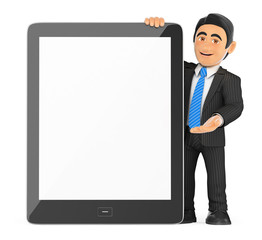 3D Businessman with a huge tablet blank screen