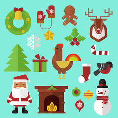Merry Christmas and new year elements vector flat set.