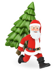 Fototapeta premium 3D Santa Claus running with a fir tree on back