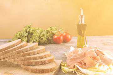 bread and ham for an Italian breakfast warm filter applied