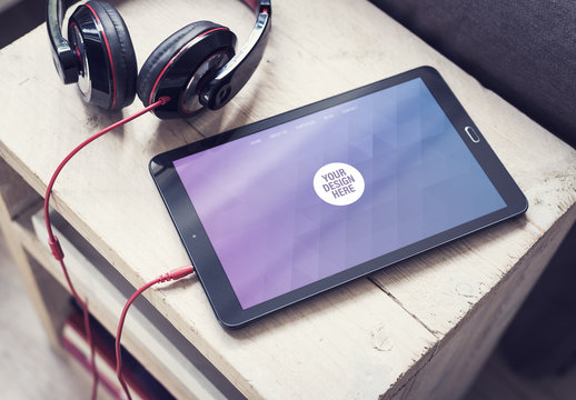 Tablet Mockup with Headphones