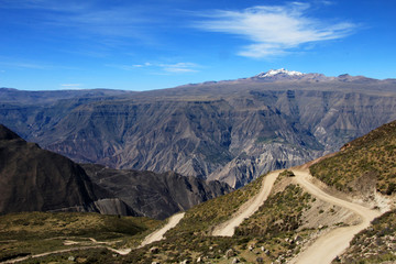 Cotahuasi Canyon Peru with road leading into deep canyon, one of the deepest and most beautiful canyons in the world