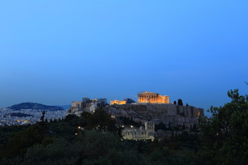 Fototapeta na wymiar View of the Parthenon at night, Athens, Greece 