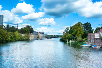 Fototapeta na wymiar skyline of Kassel vith view to Auedamm at river Fulda