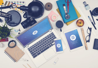 Responsive Mockup of Devices on a Messy Desk