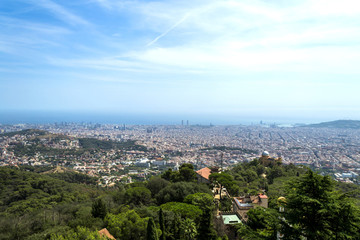 Panoramic view of resort town and beach. Blanes, Catalonia, Spain