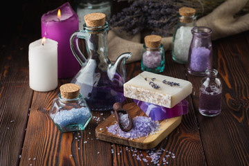 Fototapeta na wymiar Lavender soap and sea salt