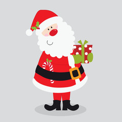 Cute Santa Claus bring Christmas gift and candy cane