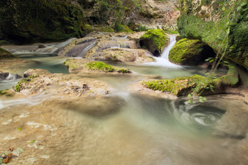 Waterfalls of mountain river Urederra. Nacedero del Udererra, Sp