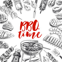 Vector hand drawn grill and barbecue Illustration.
