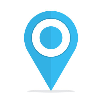 Map pin location sign blue icon on white background