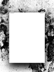 Single blank frame against black and white weathered wall background