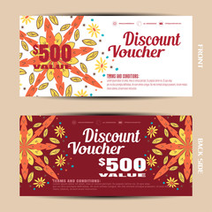 Vector blank of discount voucher on the autumn flowers background.