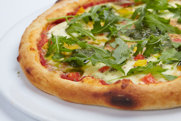 pizza on the white