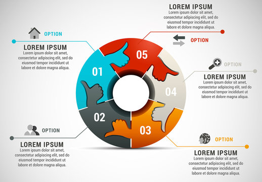 Wheel and Thumbs Up Element Business Infographic with Grayscale Icon Set