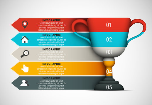 Trophy and Arrow Element Business Infographic with Grayscale Icon Set