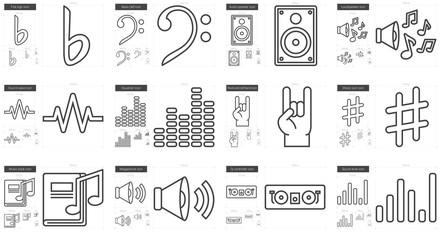 Music line icon set.