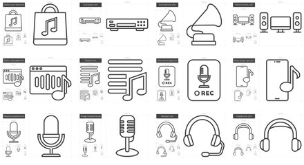 Music line icon set.
