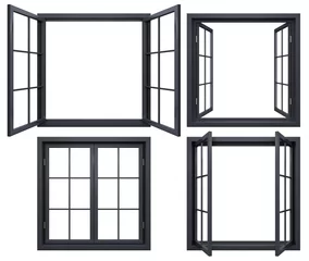 Fotobehang Verzameling van zwarte raamkozijnen op wit wordt geïsoleerd © UltimaSperanza