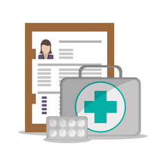 Obraz premium Medical kit and document icon. Medical and Health care theme. Colorful design. Vector illustration