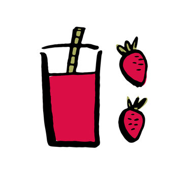 Hand drawn strawberry smoothie on the white background. Vector illustration.