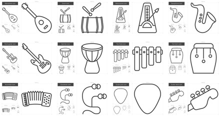 Music line icon set.
