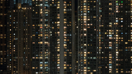 Windows lights in high-rise apartment house in night Hong Kong © danr13