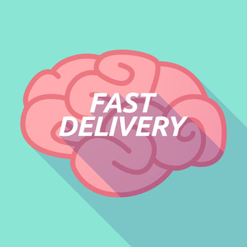 Long shadow pink brain icon with  the text FAST DELIVERY