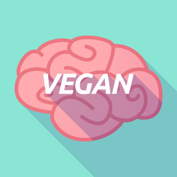 Long shadow pink brain icon with    the text VEGAN