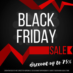 Black friday sale background. Stylized with red ribbons. Vector illustration