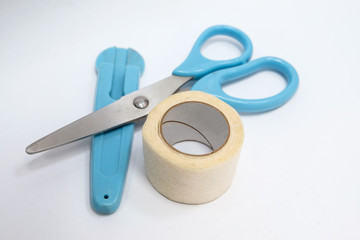 Wound and Blue scissors white background