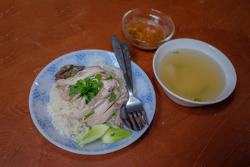 Hainanese chicken rice and soup