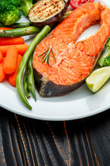 Crispy roasted salmon steak