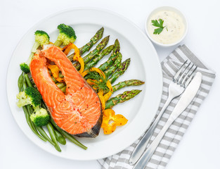 Crispy roasted salmon steak