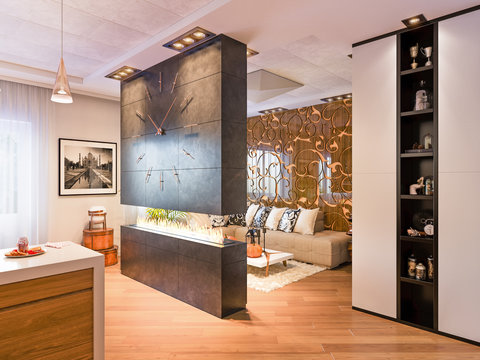 3d render of a townhouse interior design - Powered by Adobe