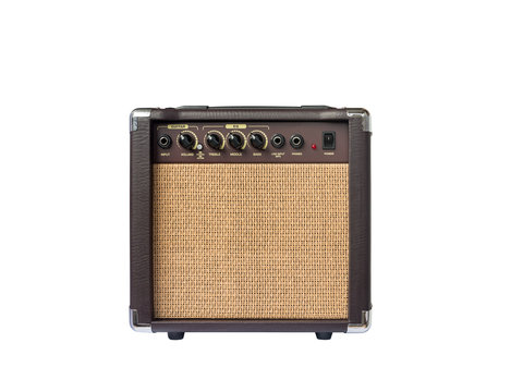 Small acoustic guitar amplifier isolated on white background