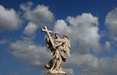 Angel with Holy Cross and beautiful clouds