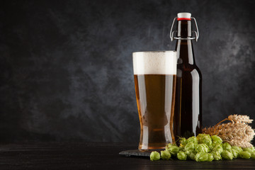 Beer glass on dark background
