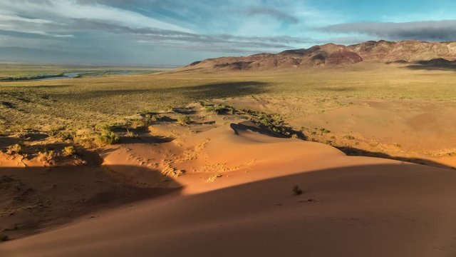 Panorama of colorful dune mountains at Altyn-Emel National Park. 4K TimeLapse - September 2016, Almaty and Astana, Kazakhstan