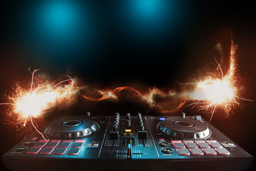 DJ Music night club, DJ technique - CD players and DJ console during the party. Prepared four your...