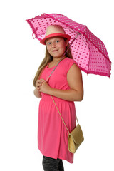 Dziewczynka w kapeluszu z parasolem.
