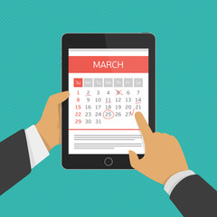 Planning calendar in tablet.