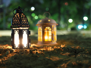 vintage lantern on the sand floor play ground