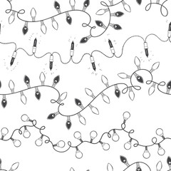 Three different festive garlands.Seamless pattern. Black and white vector background