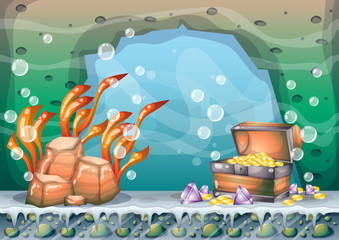 cartoon vector underwater treasure background with separated layers for game art and animation game design asset in 2d graphic