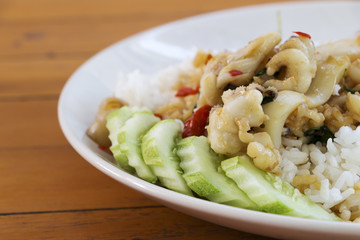 Squid and rice on the table