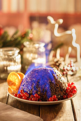 Christmas pudding flambe