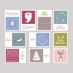 Christmas holiday greeting card set with hand drawing elements.